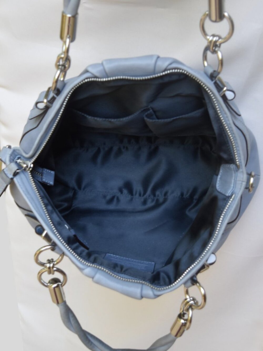 Coach Madison Sophia Slate Metallic Leather Satchel F22563 Convertible Shoulder - Picture 9 of 13
